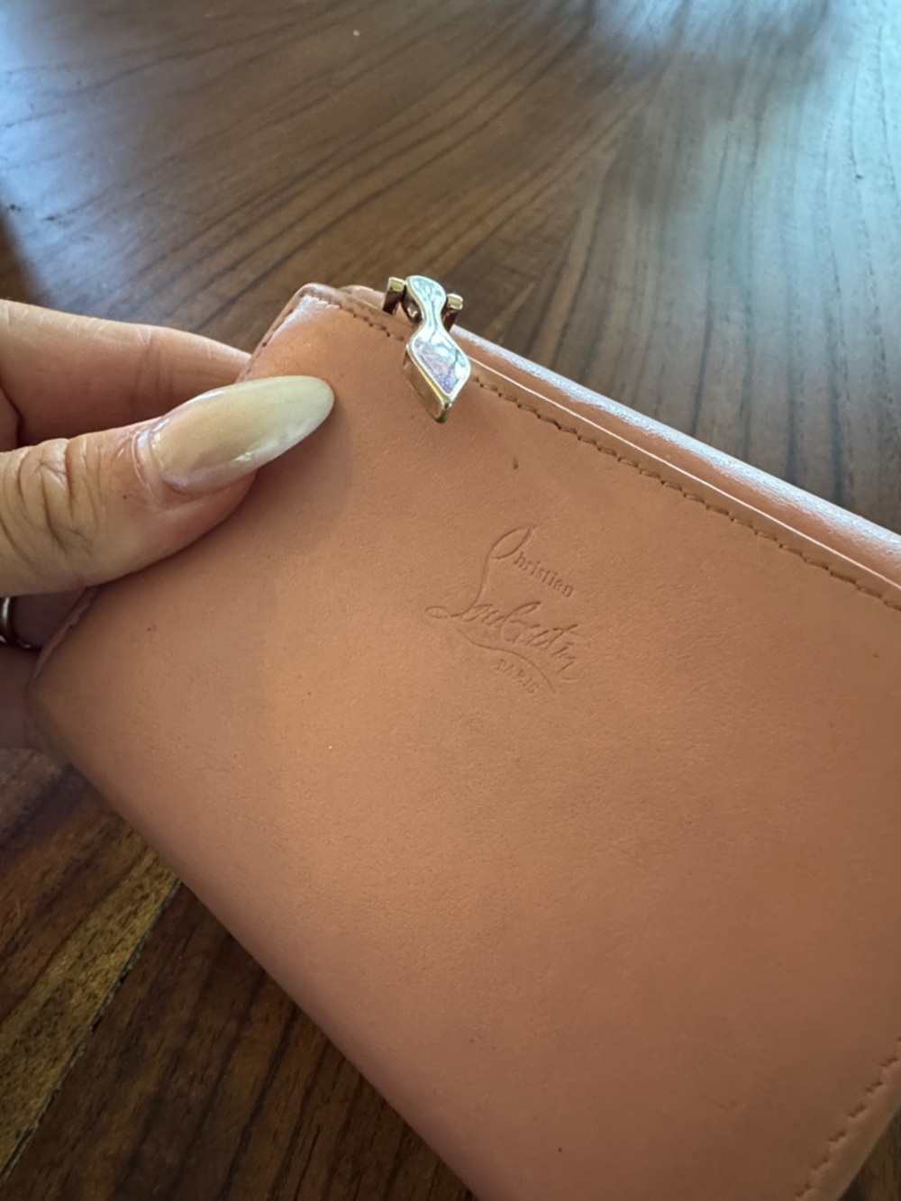 Christian Louboutin Pink Studded Tri Fold Wallet - Picture 3 of 6